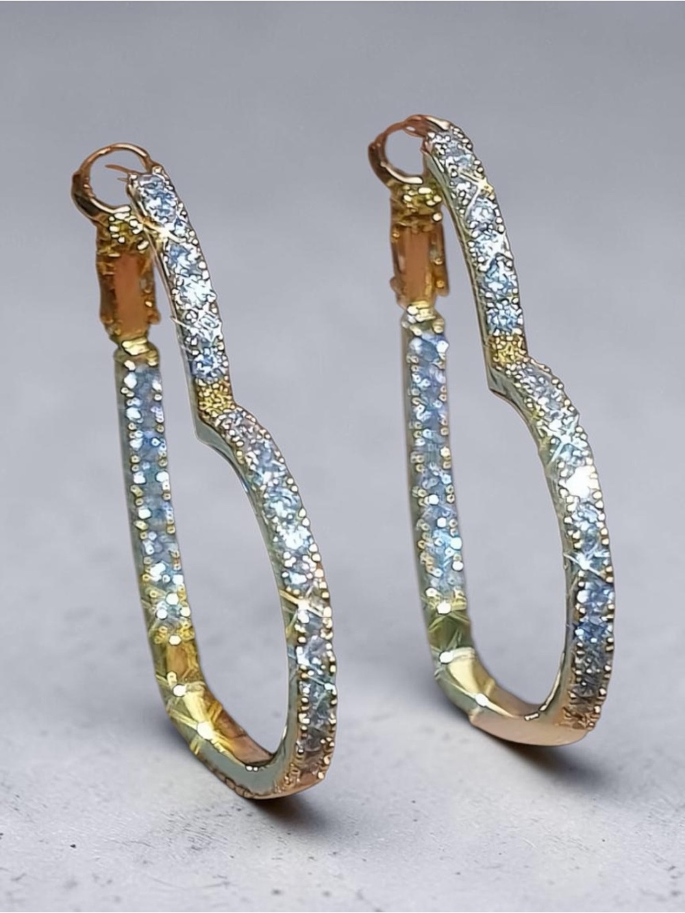 14k Gold Plated Heart Pave Cubic Zirconia Hoop Earrings